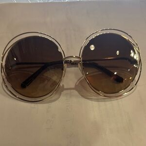 Chloe Gold and Brown Oversized Sunglasses